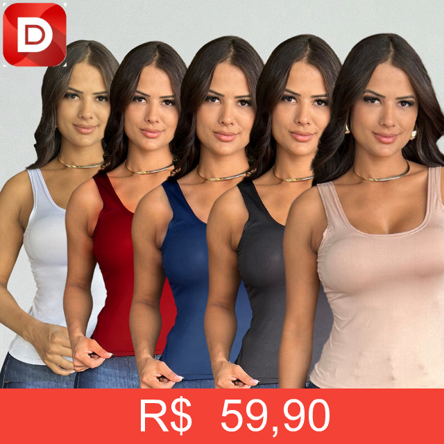 Foto do produto Kit 5 Blusas Regatas Femininas