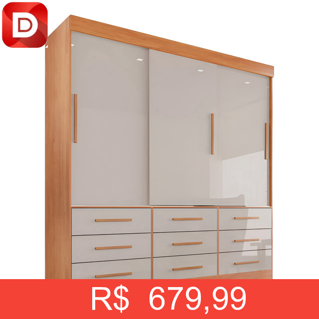 Foto do produto Guarda Roupa Casal 3 Portas 9 Gavetas