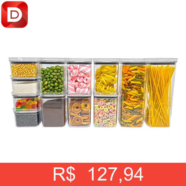 Foto do produto Kit Potes Porta Mantimento Hermético Quadrado Cozinha