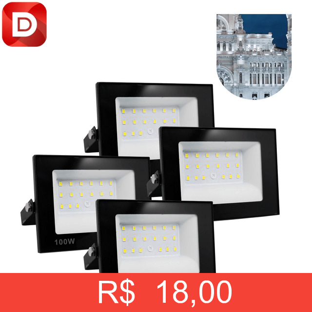 Foto do produto Kit 4 Refletor Led 100w Holofote RY Slim