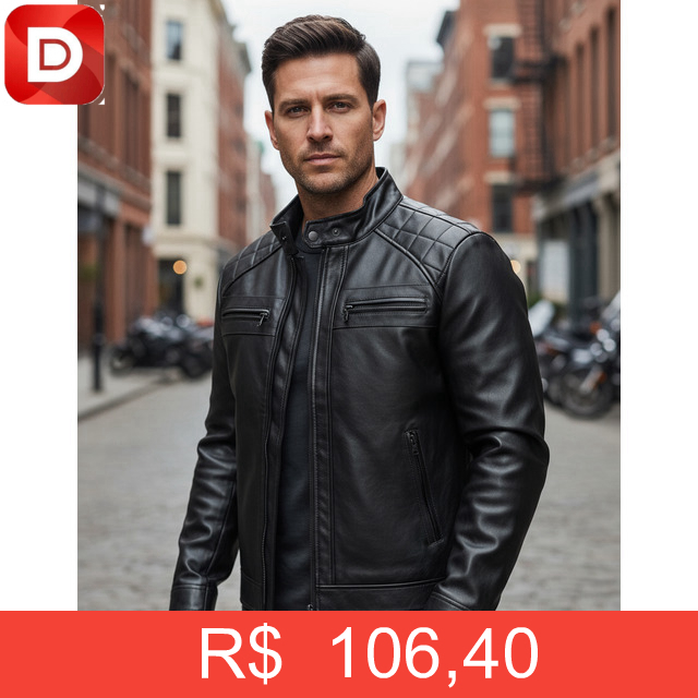 Foto do produto Jaqueta De Couro Masculino Slim