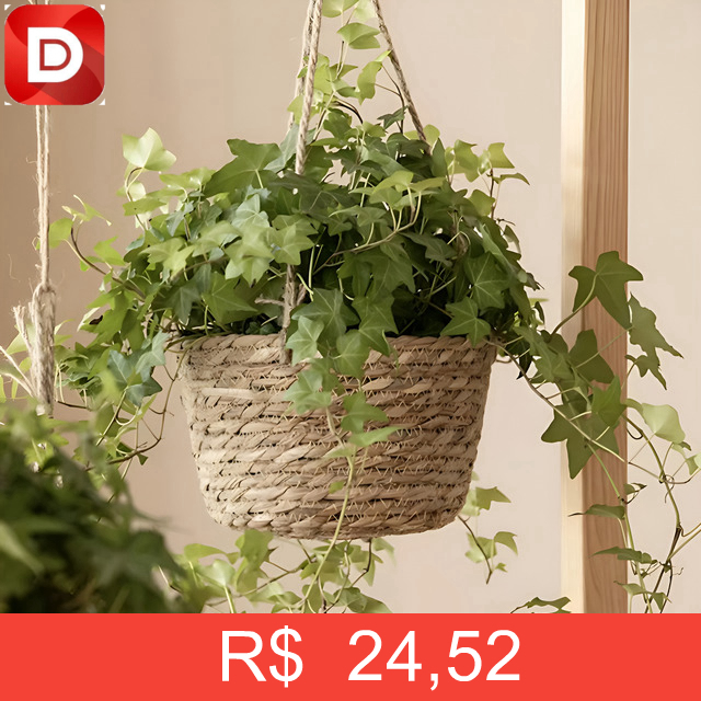 Foto do produto Cesto Vaso Cachepo De Palha Decorativo