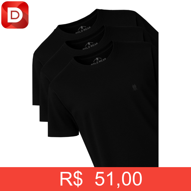Foto do produto Kit 3 Camisetas Masculinas Básicas Algodão Polo Wear