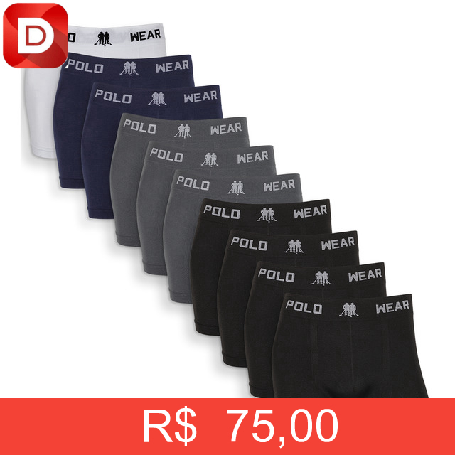 Foto do produto Kit 10 Cuecas Boxer Polo Wear Microfibra