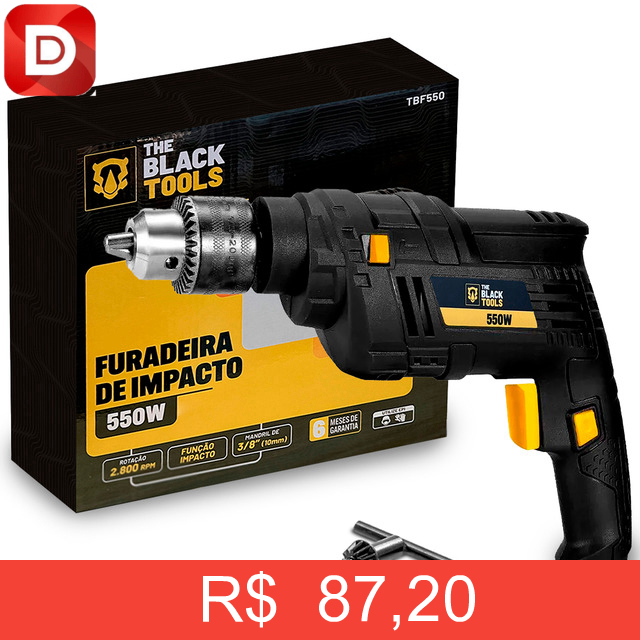 Foto do produto Furadeira Elétrica de Impacto 550w 3/8 10mm Profissional The Black Tools