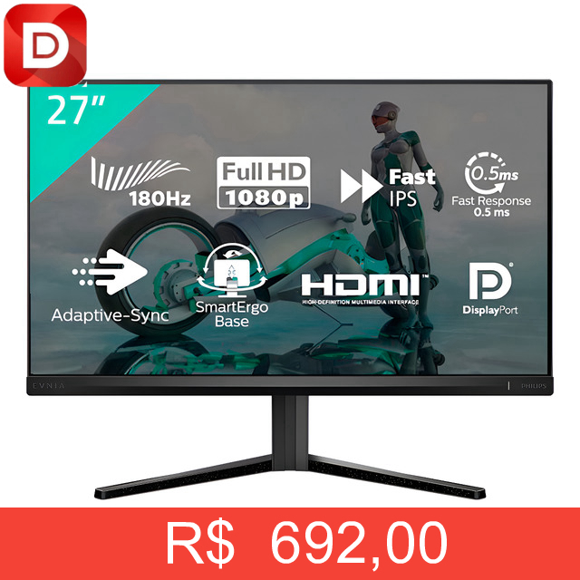 Foto do produto Monitor Gamer Philips Evnia 27 Ips Wide Fullhd 180hz 0.5ms
