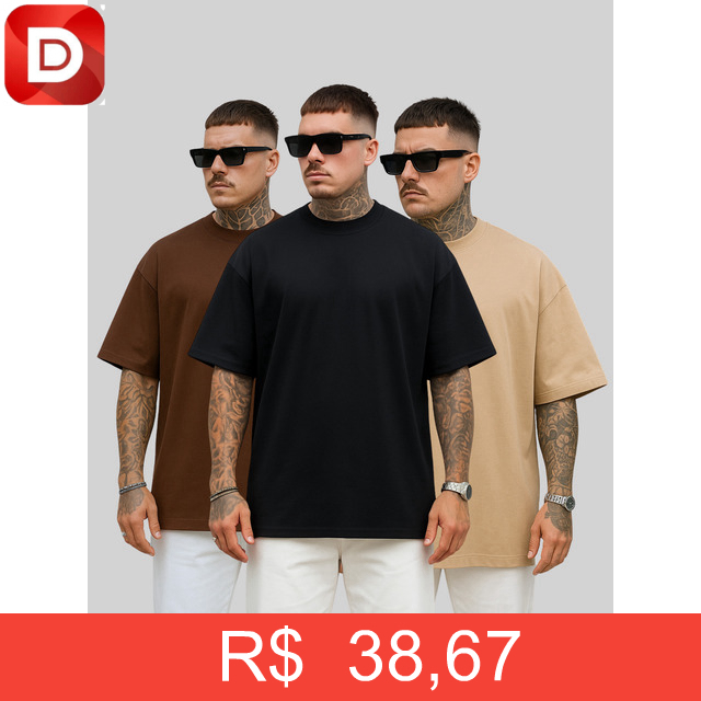 Foto do produto Kit 3 Camiseta Oversized Lisa Algodão Grossa Streetwear