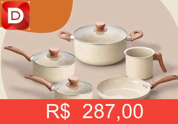 Foto do produto Jogo com 5 Panelas Antiaderentes Oikos Cerâmica Terrara Bege