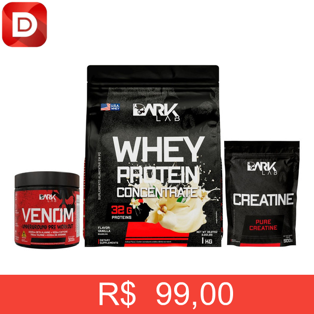 Foto do produto Whey Protein Baunilha 1kg, Creatina 500g, Venom 300g