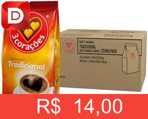 Foto do produto 3 Corações Café Torrado e Moído Tradicional