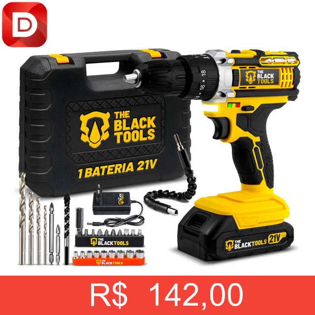 Foto do produto Parafusadeira e Furadeira Impacto The Black Tools 21V