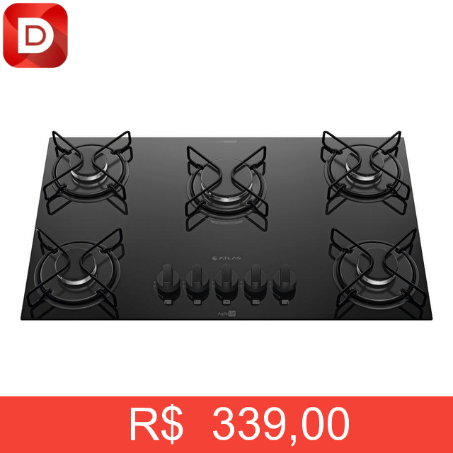 Foto do produto Cooktop 5 Bocas Mesa de Vidro Atlas Agile Up