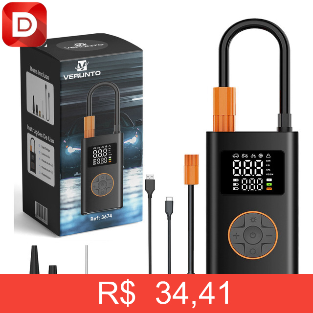 Foto do produto Mini Compressor Bomba De Ar Digital Portátil Sem Fio Calibrador De Pneus