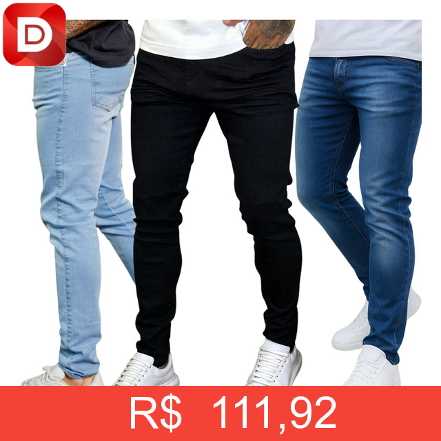 Foto do produto Kit 3 Calça Jeans Skinny Masculina
