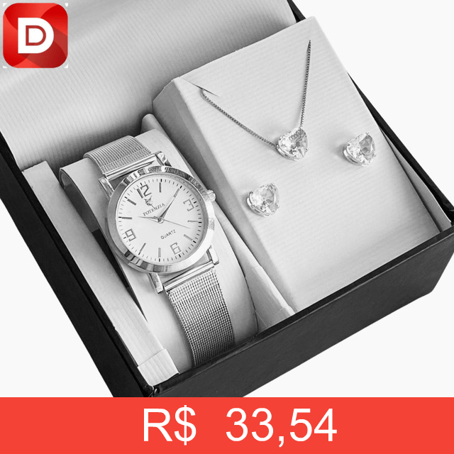 Foto do produto Kit Relógio Feminino Prata Prova D'água