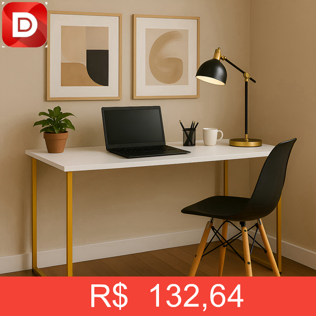 Foto do produto Escrivaninha Industrial 110cm Mesa Estudo Aparador Pés Aço