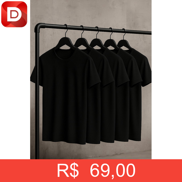Foto do produto Kit 5 Camisetas Masculinas Slim Fit Básicas Algodão Premium