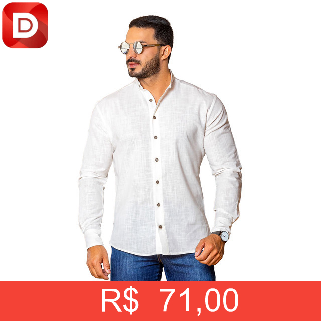 Foto do produto Camisa Social Gola Padre Linho