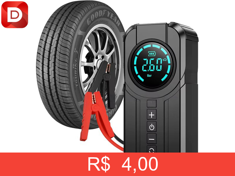 Foto do produto Partida Auxiliar Veicular com Compressor Portátil de Ar 12V Recarregável