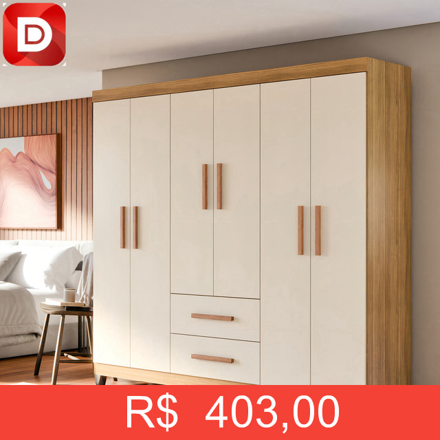 Foto do produto Guarda-roupa Casal 6 Portas 2 Gavetas