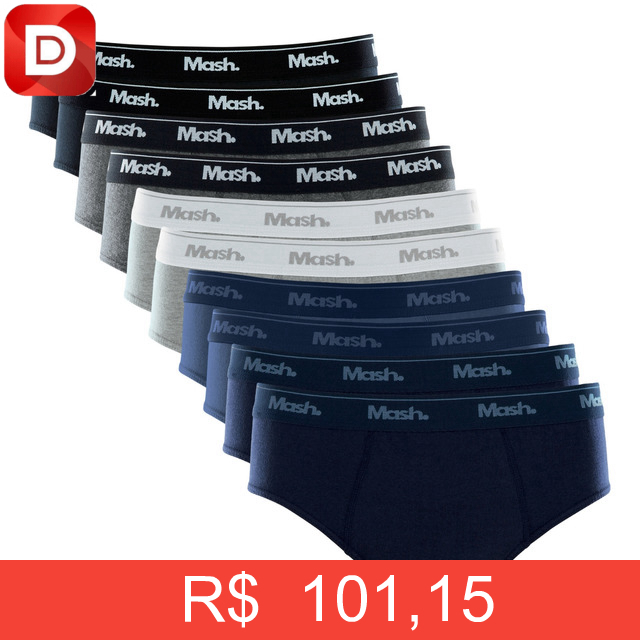 Foto do produto Kit Com 10 Cuecas Slip Mash Básica Masculina Algodão