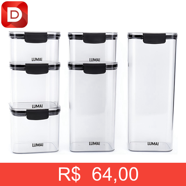 Foto do produto Kit 6 Potes de Cozinha Yellowstone Herméticos Lumai