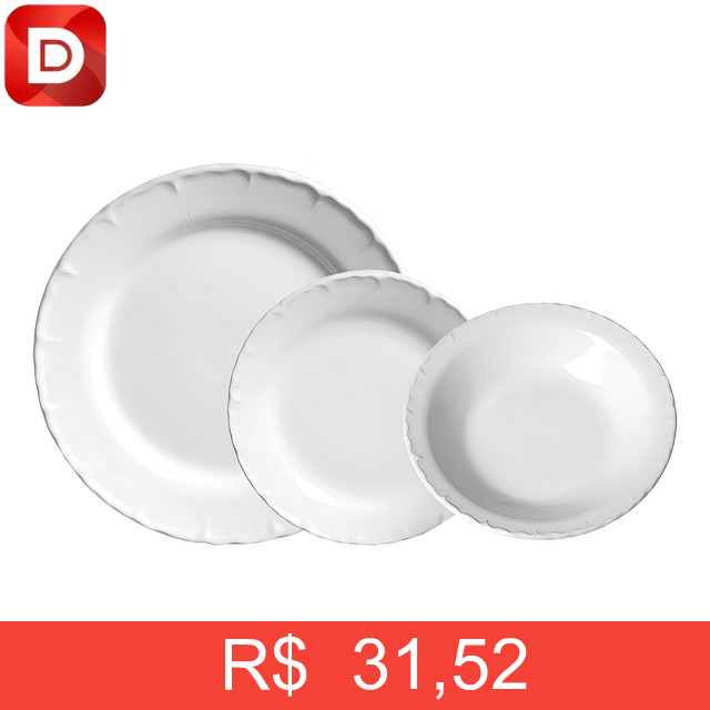 Foto do produto Aparelho de Jantar de Cerâmica Paris Branco 12 Peças
