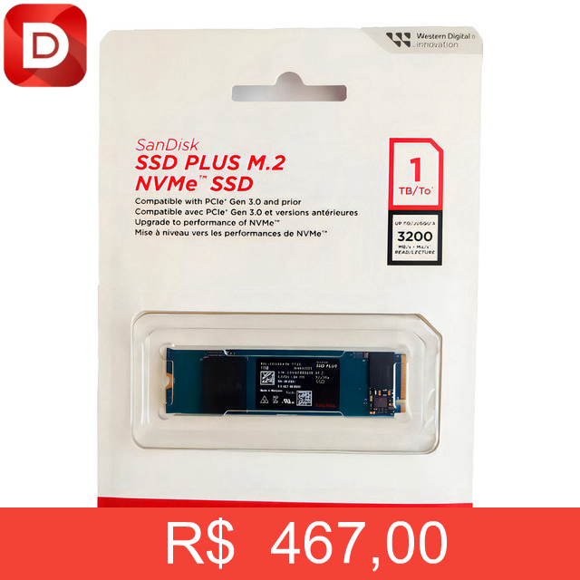 Foto do produto SSD M.2 1TB Sandisk Plus NVMe 2280