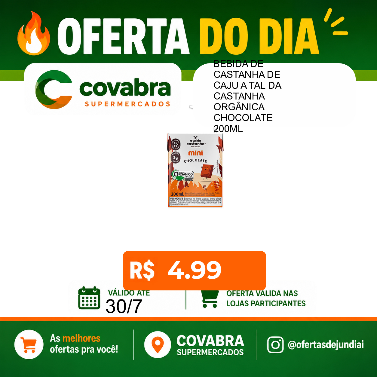 Foto do produto BEBIDA DE CASTANHA DE CAJU A TAL DA CASTANHA ORGÂNICA CHOCOLATE 200ML