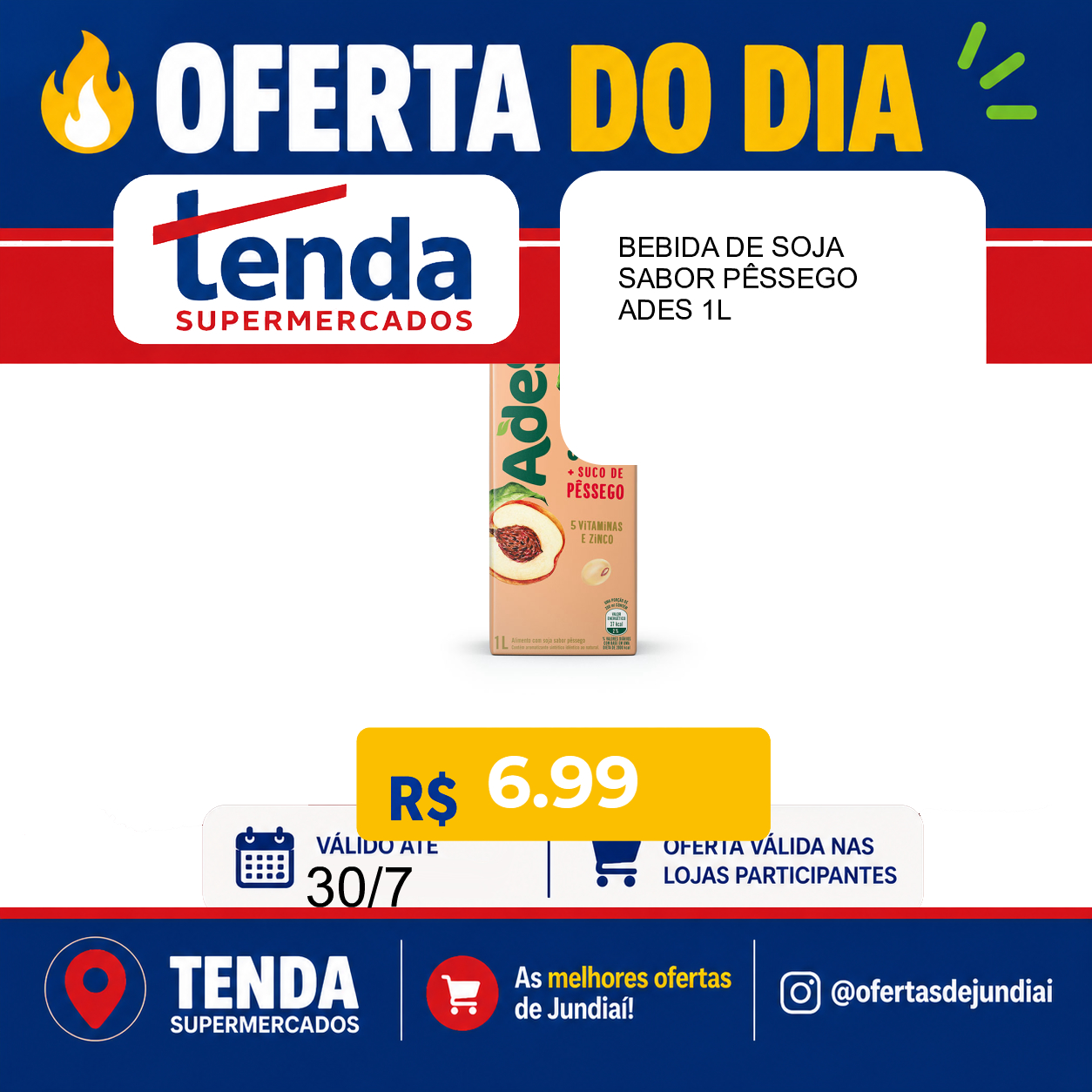 Foto do produto BEBIDA DE SOJA SABOR PÊSSEGO ADES 1L