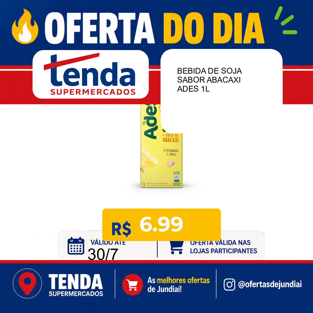 Foto do produto BEBIDA DE SOJA SABOR ABACAXI ADES 1L
