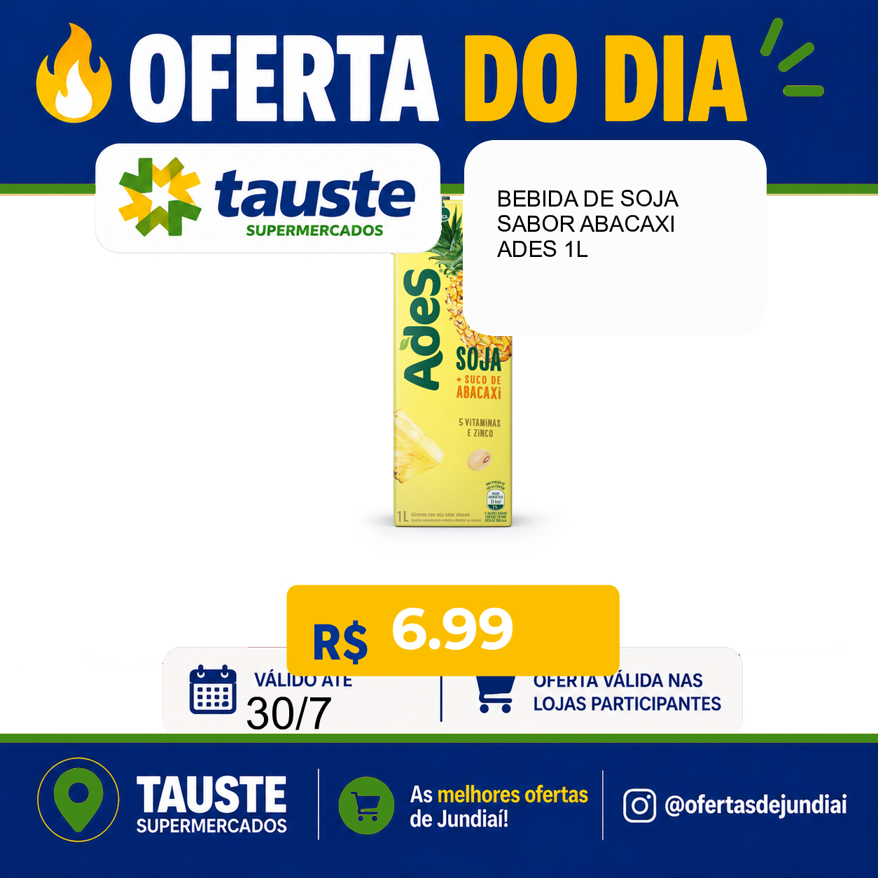 Foto do produto BEBIDA DE SOJA SABOR ABACAXI ADES 1L